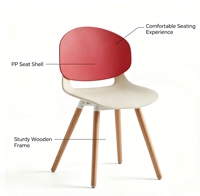 Chaise de salle à manger moderne en plastique léger et portable, pieds en bois, design ergonomique empilable, imperméable, écologique, pour la maison, le bureau, l'école