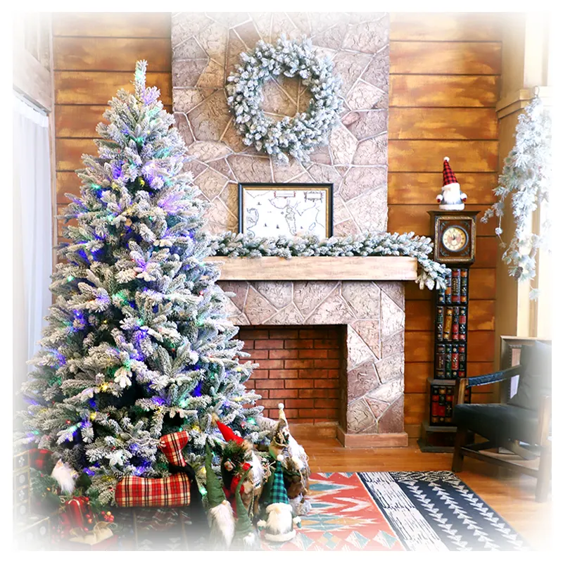 Prelit Warm White LED Lights Premium Flocked Spruce Artificial Christmas Pine Tree With Snow