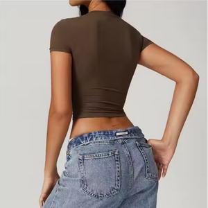 Camiseta Deportiva de Secado Rápido para Mujer, Ropa Deportiva Ajustada, Informal, para Gimnasio, Fitness, sin Costuras, con Logotipo Personalizado, Camiseta Deportiva de Manga Corta - Product Image 3