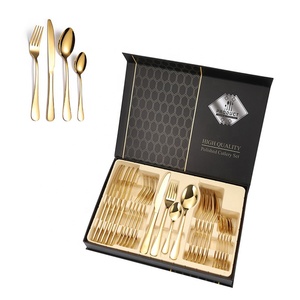 Acciaio inossidabile Cutleri oro 304 24 pezzi di lusso posate d'oro riutilizzabili cucchiaio e forchetta 24 pezzi regalo posate Set - Product Image 1