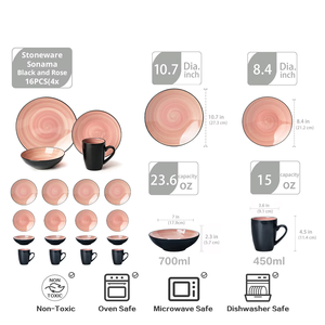 โปรโมชั่นเดือนกันยายน ชุดจานเซรามิกสไตล์ตะวันตก ขายดี แก้วกาแฟสีชมพู ชุดอาหารค่ำสโตนแวร์สุดหรู - Product Image 3