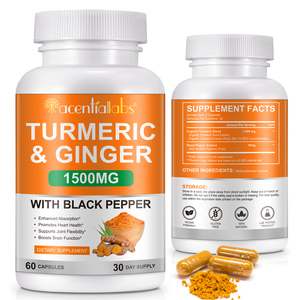 Compléments alimentaires en capsules Acentiallabs au <span class=keywords><strong>curcuma</strong></span>, gingembre <span class=keywords><strong>et</strong></span> <span class=keywords><strong>poivre</strong></span> <span class=keywords><strong>noir</strong></span>, capsules de curcumine biologique pour le soutien des articulations - Product Image 2