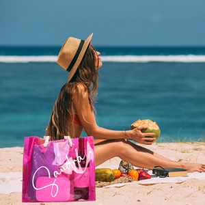 Borsa Tote da donna in PVC olografico da 18 pollici rosa di cotone spesso con cerniera lettera impermeabile per Shopping portatile da spiaggia - Product Image 3