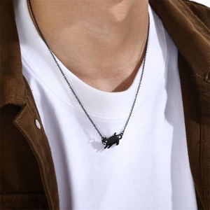 Collier mignon en acier inoxydable plaqué noir avec pendentif chat animal - Product Image 4