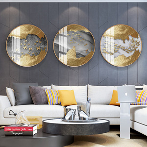 Sala de estar redondo decorativo de lujo pez dorado pájaro volador mariposa colgante de pared cristal hoja de oro lienzo pintura de pared - Product Image 2