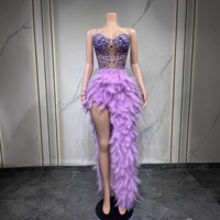 Robe de bal élégante de luxe pour femme, robe de soirée noire, robe longue à plumes et strass, robe courte, performance