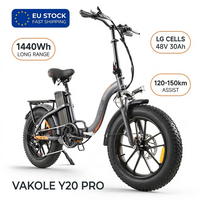 Bicicleta eléctrica plegable Vakole Y20 Pro con neumáticos gruesos de 20x4.0 para largas distancias, fabricante de bicicletas eléctricas.