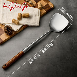 316ステンレス鋼ロングハンドル木製グリップシェフ専用攪拌スプーンとシャベルセット - Product Image 5