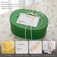 Boîte cadeau ovale de luxe verte tissée à la main avec doublure en soie douce, couvercle et base personnalisables avec logo, pour paniers de fleurs haut de gamme, en papier kraft