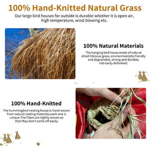 Grande <span class=keywords><strong>cabane</strong></span> à oiseaux en herbe naturelle pour accrocher des oiseaux, <span class=keywords><strong>cabane</strong></span> à oiseaux tissée à la main, nid <span class=keywords><strong>de</strong></span> colibris, maisons pour accrocher à l'extérieur - Product Image 5