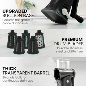 Rallador de Queso Rotatorio de 5 Cuchillas - Rallador Manual de Queso con Manivela, Succión Reforzada y 5 Tambores Intercambiables - Product Image 6