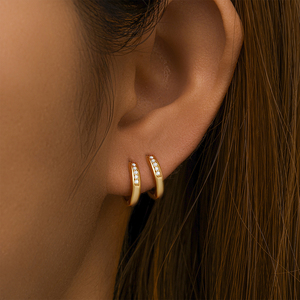 CANNER 925 Sterling <b>Silver</b> C Shaped Inlaid Zircon Double Layer Eye huggies <b>Hoop</b> <b>Earrings</b> - Product Image 4