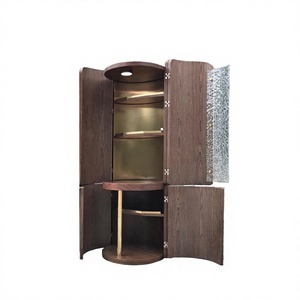 Luxury Modern Walnut Wood Cylinder Wine Cabinet Round Home Bar Liquor Cabinet with LED Light and Glass Door for Living Room - Product Image 1