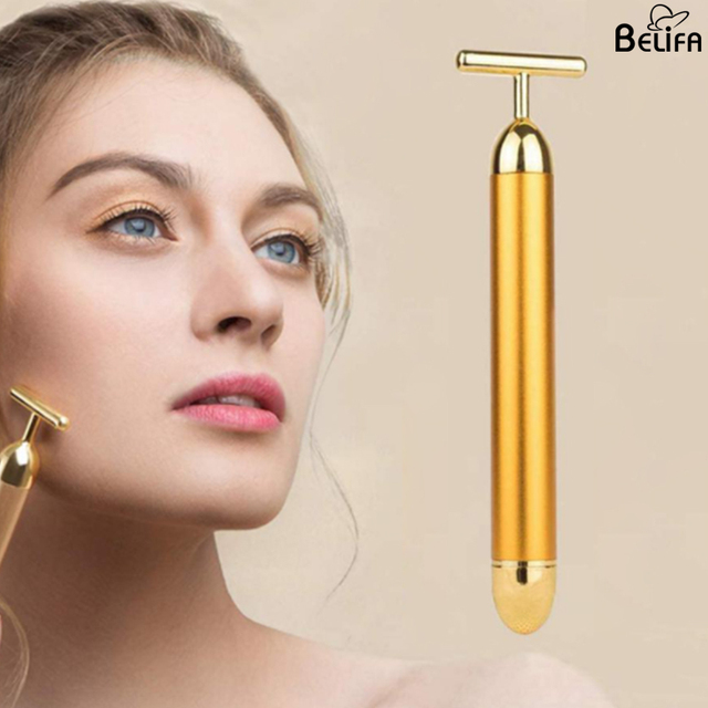 Wholesale Custom logo Women T Shape 24k Golden Facial Eye Skincare Electric Vibrating Massager Face Energy Beauty bar