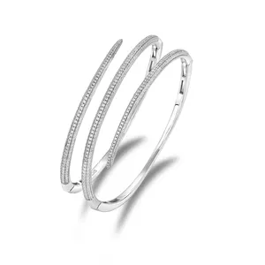OEM & ODM classical simple adjustable bangle Jewellery Fashion 925 Silver full Micro-inlaid zircon bangle 18k Gold Plated