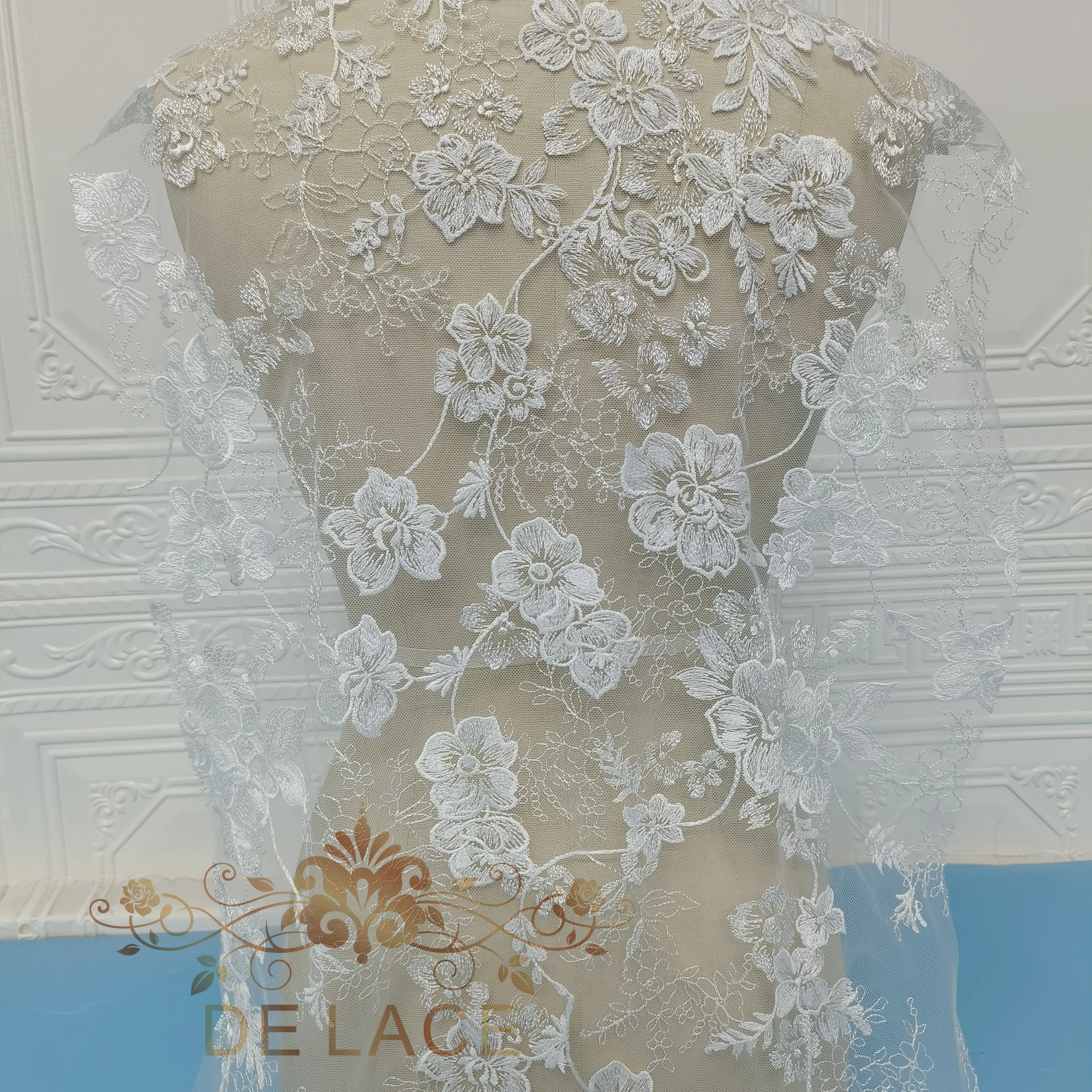 DELACE elegante ricamo pizzo delicato fiore tessuto di pizzo per abito da sposa abito da sera velo da sposa