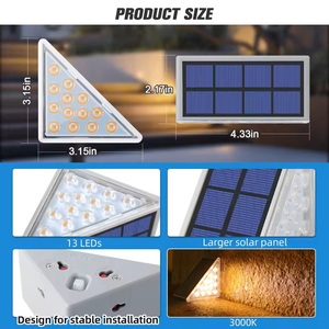 Đèn <span class=keywords><strong>LED</strong></span> năng lượng mặt trời IP65 chống nước, sử dụng pin, độ sáng cao, hai màu sắc, tự động bật/tắt, chiếu sáng bậc thang ngoài trời, sân vườn - Product Image 3
