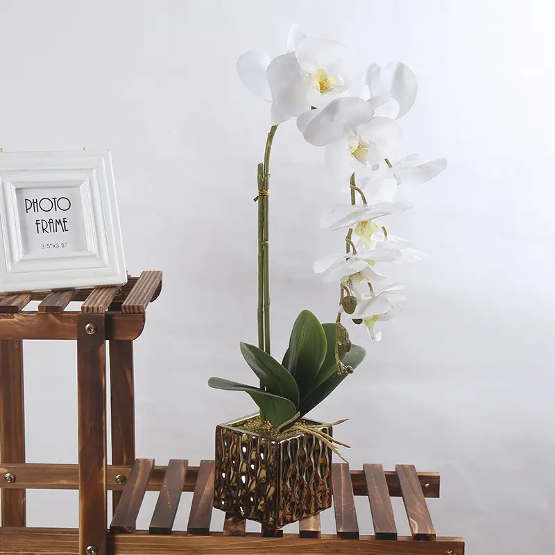 A1015 atacado simulação branco látex, toque real, seda, artificial, flor, planta com vaso, arranjo de casamento