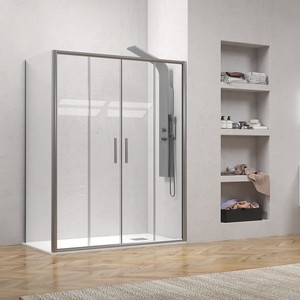 Paroi de douche coulissante double Kamalu KE-6000A, cadre argent mat, plateau rectangulaire 80x200, étanche, aspect droit pour salle de bain - Product Image 2