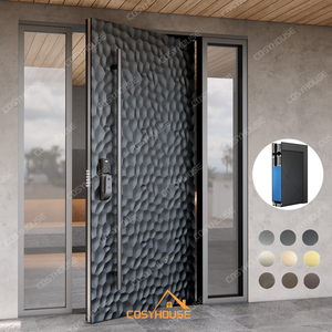 Puerta Principal Pivotante de Aluminio con Acabado en Madera Moderna Personalizada, con Vidrio Negro y Paneles Laterales Dobles Fijos - Product Image 6