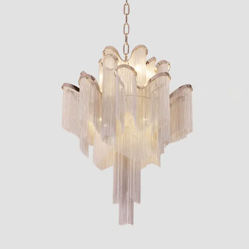 Luxury Nordic Postmodern Pendant Lights Tassel Chandelier Lamp Aluminum Art Deco Chandeliers Chain Gold