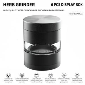 Matte Black Aluminum Hemp <b>Herb</b> <b>Grinder</b> 5 Part Spice Tobacco Mill with See-through Chamber for Smoking - Product Image 1