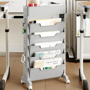 Multifunctional Bookshelf 5 Layers Gray Storage Cart With Wheels For Books And Stationery Office Organizer Easy Cleaning - Product Image 1