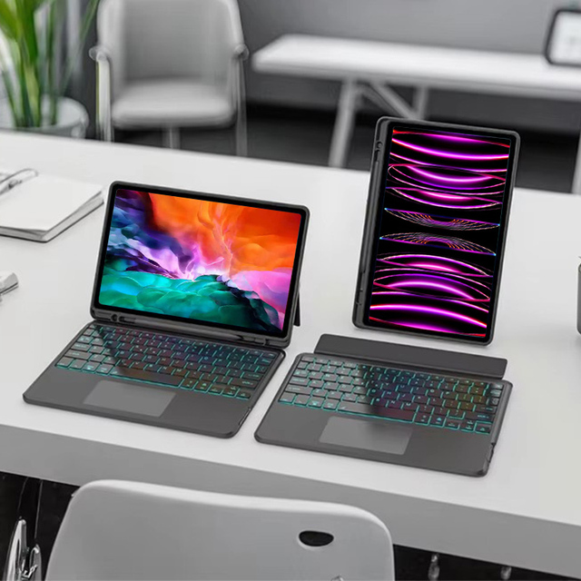 Portable Removable Touchpad Wireless 360 Rotatable Full Size RGB Backlit Keyboard Case for ipad Pro 12.9" & Air 13"