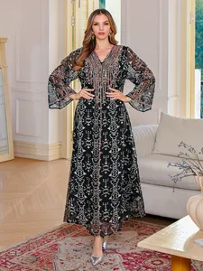 Luxury Embroidered Muslim Women embroidered tulle lace Kaftan <b>Dress</b> Dubai Abaya Maxi <b>Dress</b> Moroccan Jalabiya <b>Eid</b> Party Gown - Product Image 6