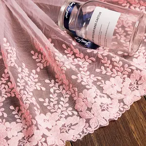 LS044 32cm wide white pink black milk silk mesh cloth embroidery lace trim for women's clothing skirt wedding dress lace fabric