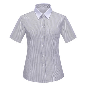Women's Blue Striped Short Sleeve Professional Shirt <b>Work</b> Anti Wrinkle Formal Wear - Product Image 4