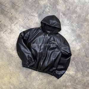 Custom High Quality Oversized <b>Zip</b> <b>up</b> <b>Jackets</b> Heavyweight Leather Hoodies for Men Fashion Streetwear Leather Hoodie Manufacturer - Product Image 1