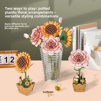 Ensemble de blocs de construction en bois pour bouquet de fleurs, modèle de puzzle DIY, kit d'artisanat d'arrangement de fleurs artificielles 3D pour cadeau