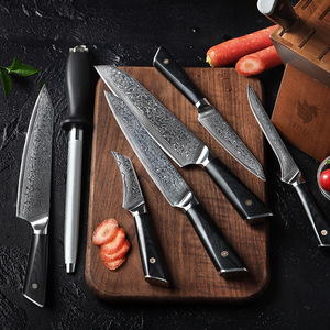 Cuchillo de Chef Kiritsuke Santoko, Núcleo de Acero VG10, Hoja de Acero de Damasco de 67 Capas para Cortar Carne, Mango de Madera - Product Image 5