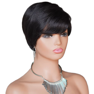 <strong>2026</strong> <strong>New</strong> XZY Glueless Machine Made Short for Pixie Cut Bob Wigs Natural Color <strong>Brazilian</strong> Remy Hair Wigs for Women in Black Color - Product Image 1
