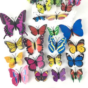 Papillon artificiel 3D en plastique PVC, Simulation de papillons lumineux avec broche, Clip magnétique, ruban adhésif Double face pour la décoration