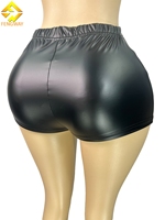 Shorts de sport noirs moulants taille haute push-up à séchage rapide pour femme en PU – Décontractés et sexy