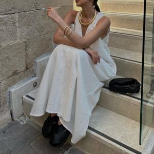 Nuevo Vestido de Lino para Mujer, Elegante, de Alta Calidad, para Primavera, Moderno, de Noche, Sexy, con Cuello en V Profundo, Largo - Product Image 2