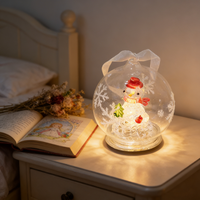 Adorno navideño de vidrio de borosilicato soplado a mano con iluminación LED con muñeco de nieve en el interior para decoración festiva