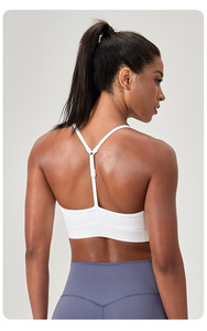 Soutien-gorge de sport pour femme, col carré, dos en T réglable, bretelles fines, coussinets amovibles, crop top de yoga, soutien léger, pour la gym et l'entraînement, vente en gros - Product Image 3