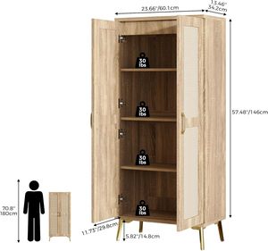 Modern Yüksek Masif Ahşap Yatak Odası Depolama Dolabı, MDF Kapılı ve Ayarlanabilir Raflı, 57 inç Derinlikte Oturma Odası İçin Yer Dolabı - Product Image 2