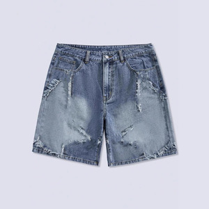 Short en <span class=keywords><strong>jean</strong></span> Streetwear décontracté personnalisé pour femmes Patchwork motif étoile cousu lavé brut ourlet effiloché Short en <span class=keywords><strong>jean</strong></span> pour femmes - Product Image 1