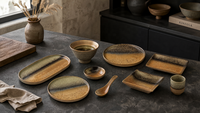 Ensemble d'ustensiles de cuisine, nouveau style, assiettes en céramique, tasses et bols en grès pour fêtes et mariages