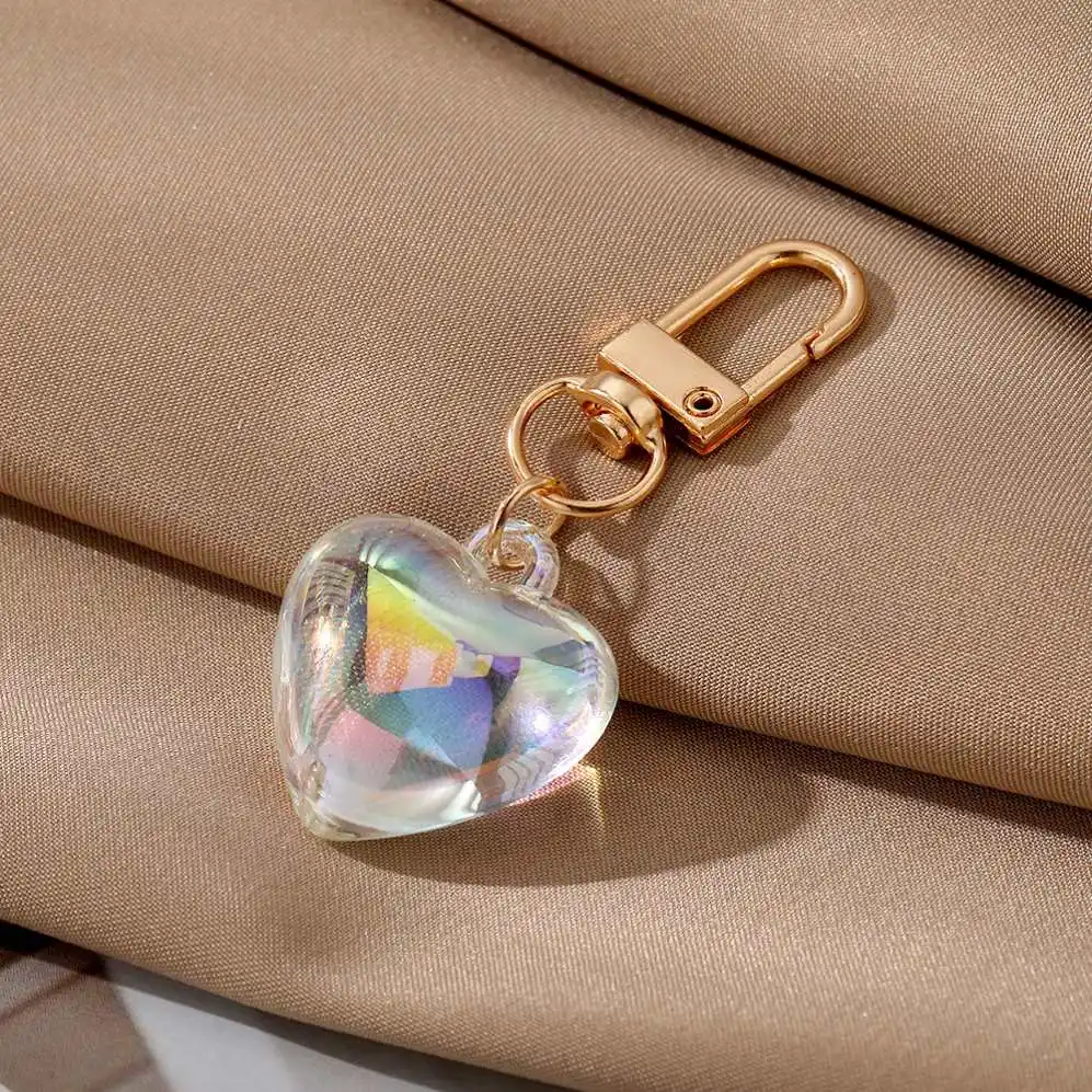 DIY Car Key Holder Handbag Decor Charms Key Chain Cute Glitter Love Transparent Acrylic Heart Pendants Keychain