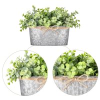 Pot Tanaman Oval dari Logam Galvanis Warna Vintage dengan Pola Vertikal dan Tali, Gaya Farmhouse untuk Rumah dan Kebun