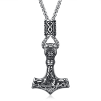 Amuleto Vikingo Nórdico, Collar con Colgante de Martillo de Thor Mjolnir Escandinavo, Colgante de Plata con Diseño de Armadura del Brazo de Thor