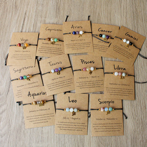 Nuevo estilo de moda pulsera tejida a mano de <span class=keywords><strong>piedra</strong></span> natural con tarjeta de papel de signo del zodiaco para mujeres al por mayor. - Product Image 2