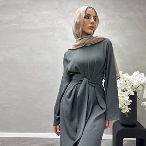 Venta al por mayor de vestido personalizado Ramadan Dubai modesto liso interior Slip Vestido de manga larga Casual musulmán mujeres cerrado Abaya vestido - Product Image 3