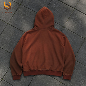 เสื้อฮู้ดดี้ผ้าฝ้ายคุณภาพสูง 100% ทรงหลวม ซิปคู่ สไตล์วินเทจ ล้างสีแบบแอซิดวอช สำหรับผู้ชาย - Product Image 2