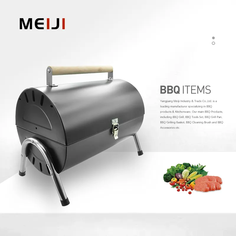 Outdoor Black Charcoal BBQ Grill Smoker Mini Portable Barbecue Charcoal Grills With Handle